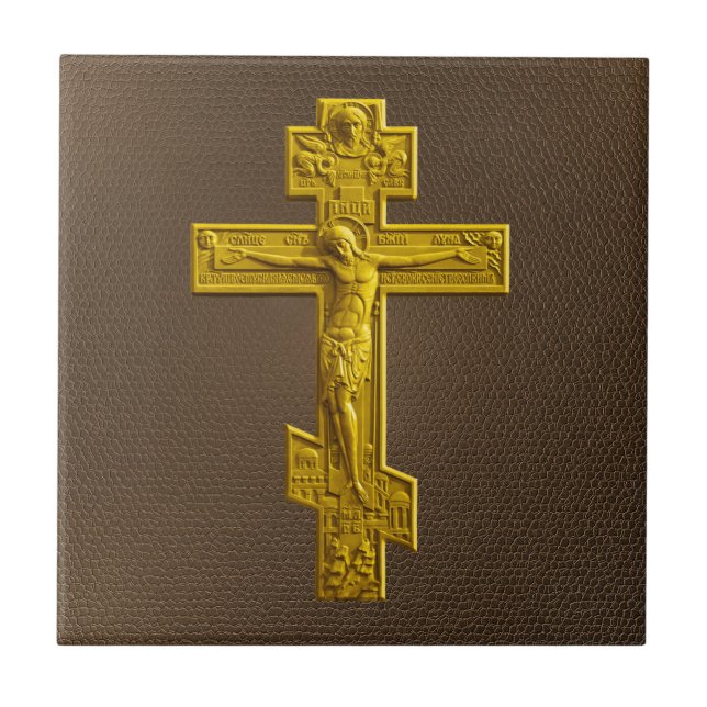 Carreau Croix orthodoxe russe d'or (Devant)