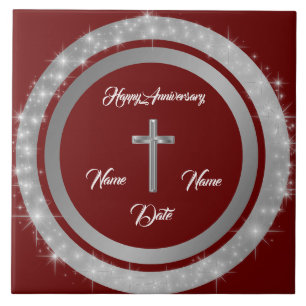 Carreau Croix simple personnalisable Argent Anniversaire