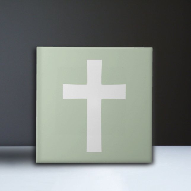 Carreau Croix sur vert (White Cross on Green Ceramic Tile)
