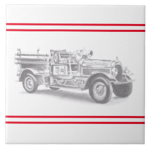 Carreau croquis au crayon de camion de pompiers vintage de
