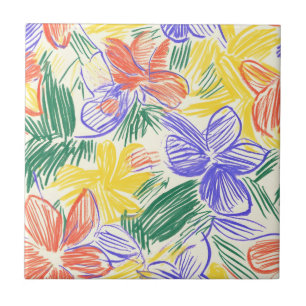Carreau Croquis de fleur sauvage vintage (5)