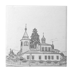 Carreau Croquis de l'église d'architecture orthodoxe