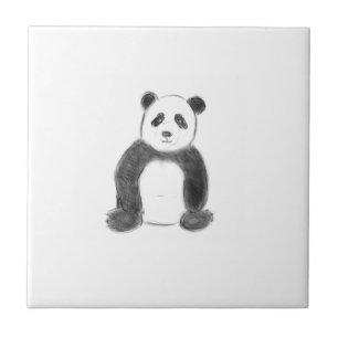 Carreau Croquis de panda en noir et blanc