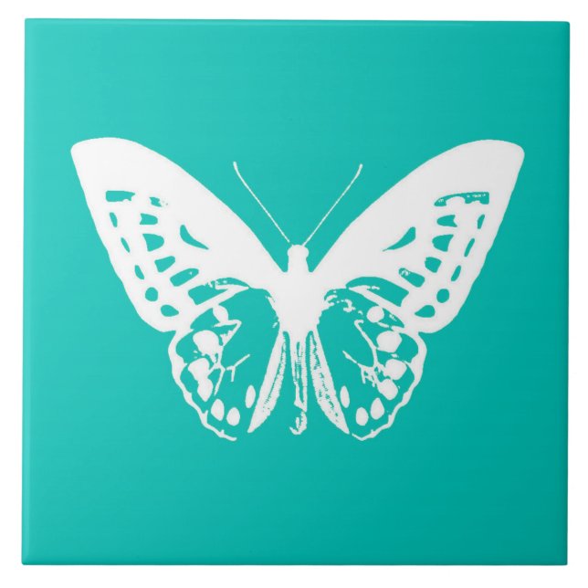 Carreau Croquis de papillon, bleu turquoise et blanc (Devant)