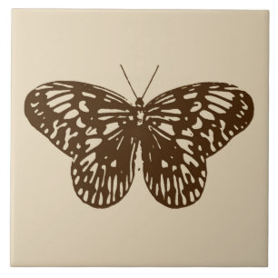 Carreau Croquis de papillon, chocolat sur beige