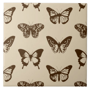 Carreau Croquis de papillon, chocolat sur beige