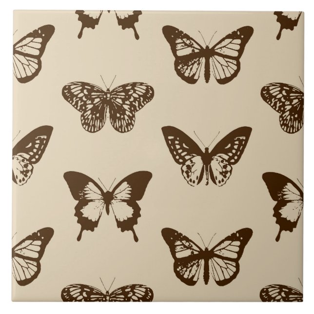 Carreau Croquis de papillon, marron chocolat sur beige (Devant)