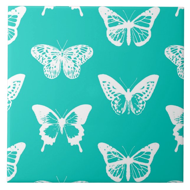 Carreau Croquis de papillon, turquoise et blanc (Devant)