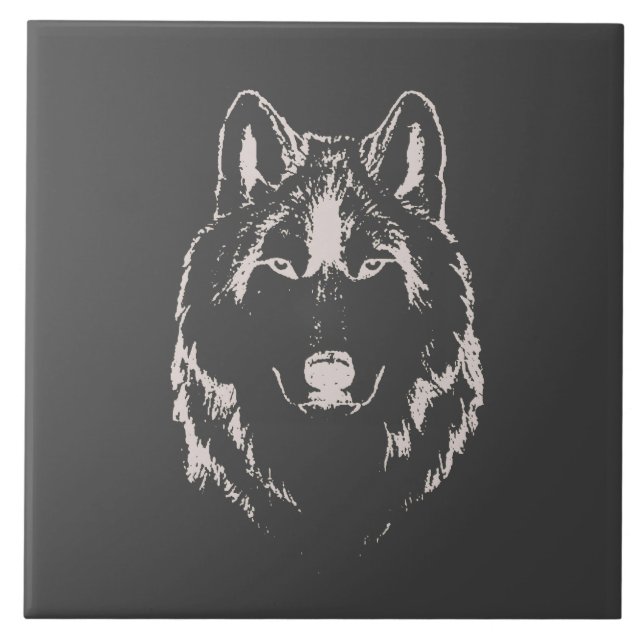 Carreau Croquis De Tête De Tête De Loup Gris Et Blanc (Devant)