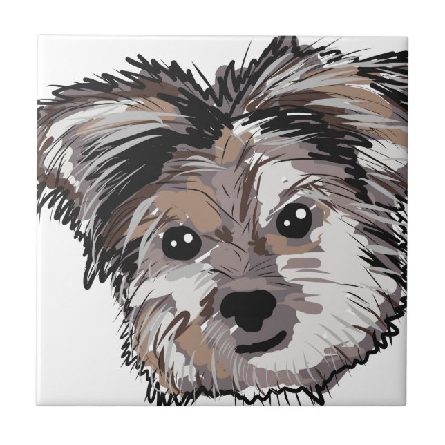 Carreau Croquis de visage de chiot de chien de Yorkie (Devant)