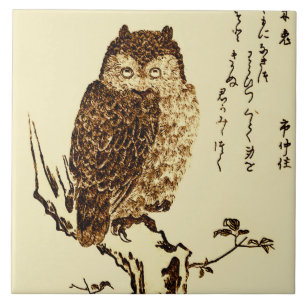 Carreau Croquis d'encre japonaise vintage d'un hibou