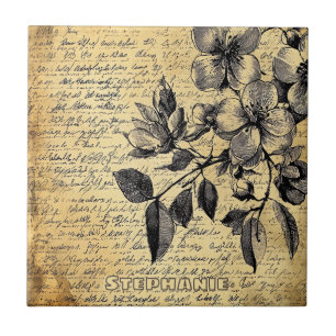 Carreau Croquis floral rustique avec calligraphie - âge (1
