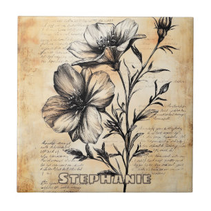 Carreau Croquis floral rustique avec calligraphie - âge (6