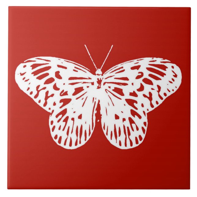 Carreau Croquis papillon, rouge et blanc foncé (Devant)