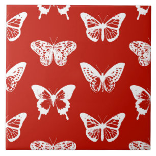 Carreau Croquis papillon, rouge et blanc foncé