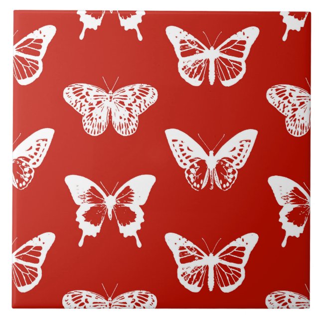 Carreau Croquis papillon, rouge et blanc foncé (Devant)