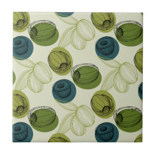 Carreau Croquis vert Olive Dessin Cuisine Motif