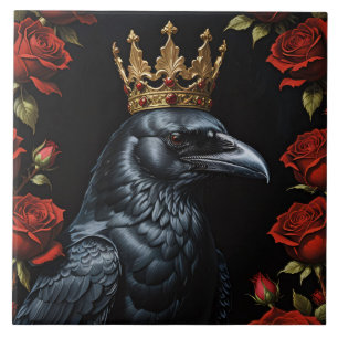 Carreau Crow dans une couronne d'or rubis Roses rouges