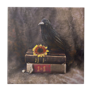 Carreau Crow Gothique Vintage vieux livres tournesol flora