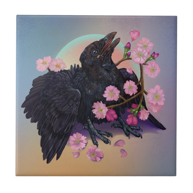 Carreau Crow naissant avec fleurs de pomme (Devant)