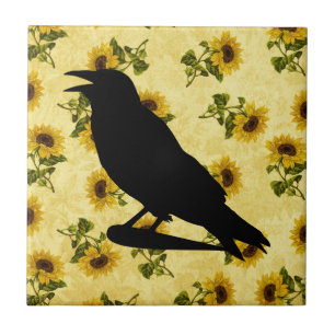 Carreau Crow on Sunflowers