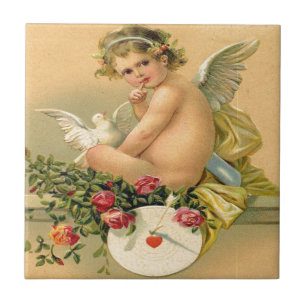 Carreau Cru, ange de cupidon, colombe et roses