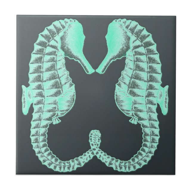 Carreau Cru bleu embrassant des hippocampes (Devant)