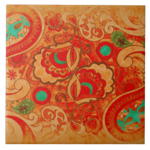 Carreau Cru brûlé génial Paisley de turquoise de rouge