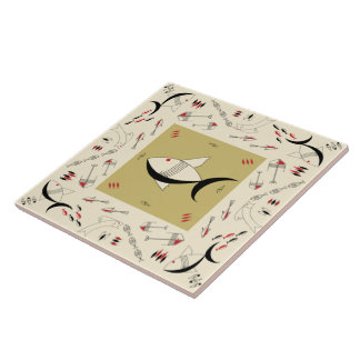 Carreau Cru de POISSONS FABULEUX des années 1950 de