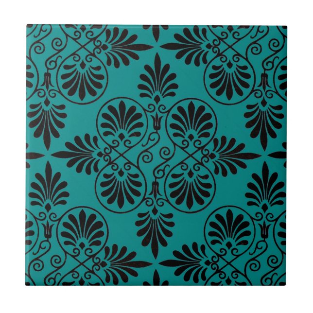 Carreau Cru grec de conception de motif noir turquoise de (Devant)