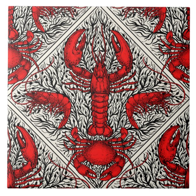 Carreau Crustacés en rouge, noir et ivoire (Devant)