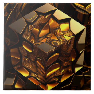 Carreau Cube ambre et or, effet 3D