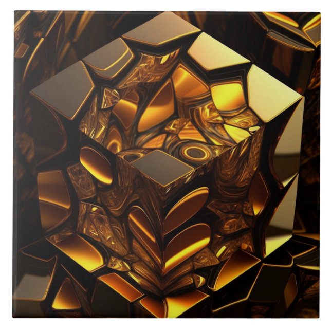 Carreau Cube ambre et or, effet 3D (Devant)