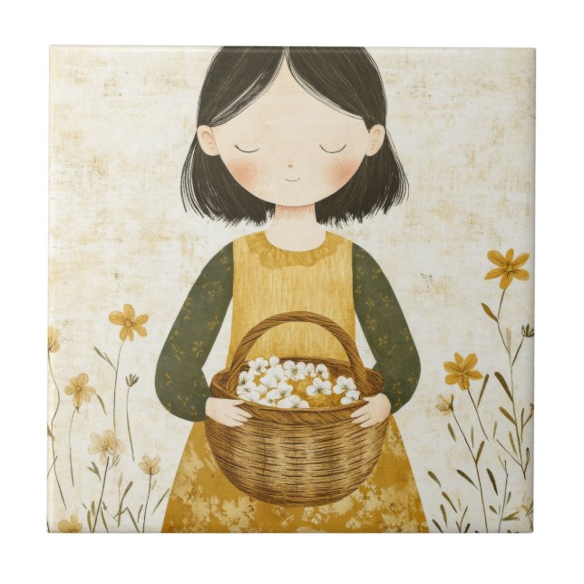 Carreau Cueilleuse de petites fleurs dans la prairie (Devant)