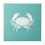 Carreau Cuisine de crabe Turquoise nautique<br><div class="desc">Déposez votre décor nautique de cuisine avec ces carreaux en céramique Nautique Turquoise Crab Kitchen Backsplash.  Ce design simple et moderne a un arrière - plan turquoise et un crabe blanc personnalisables.  Modifiez votre choix de couleur en cliquant sur l'option Personnaliser le modèle.</div>