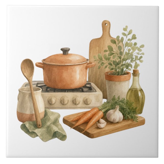 Carreau Cuisine de Ferme à l'Aquarelle (Devant)
