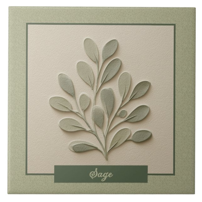Carreau Cuisine d'herbe de sauge Relief Faux Vert tendre (Devant)