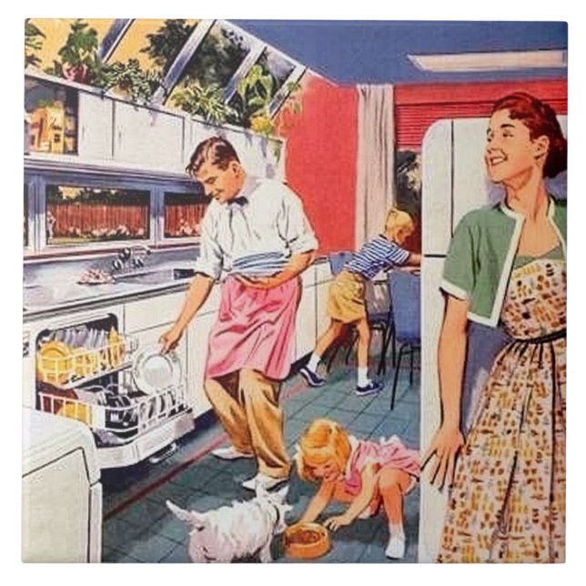 Carreau Cuisine rétro vintage amusante (Devant)