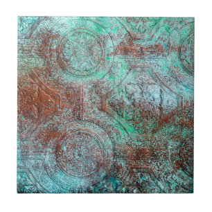 Carreau Cuivre à Patine Rustique Avec Turquoise 