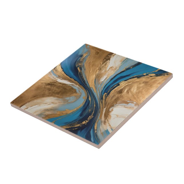 Carreau Cuivre atténué et marbre bleu abstrait (Côté)