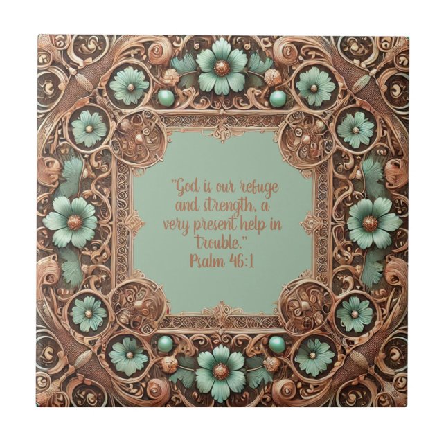 Carreau Cuivre Turquoise Fillagreement Frame Bible Versets (Devant)