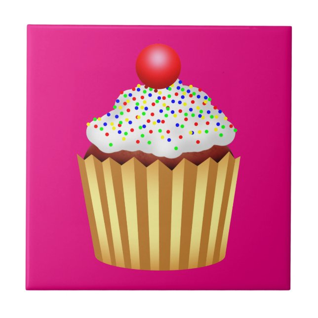 Carreau Cupcake avec arroses et cerise sur le dessus (Devant)