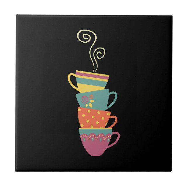 Carreau Cuprs de porcelaine empilée, thé, café vapeur (Devant)