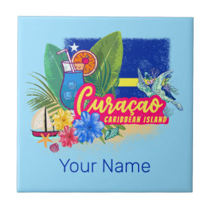 Carreau Curacao retro caribbean island with turtle vintage