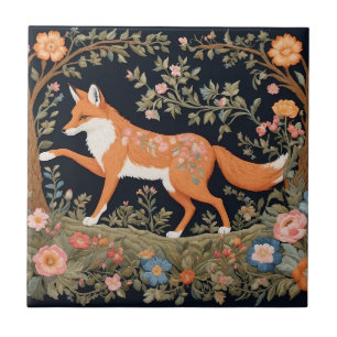 Carreau Curieux Fox Faux Broderie Élégant Floral