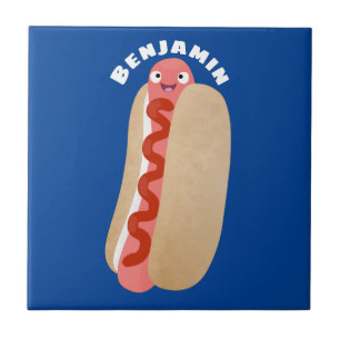 Carreau Curieux hot dog Weiner dessin animé