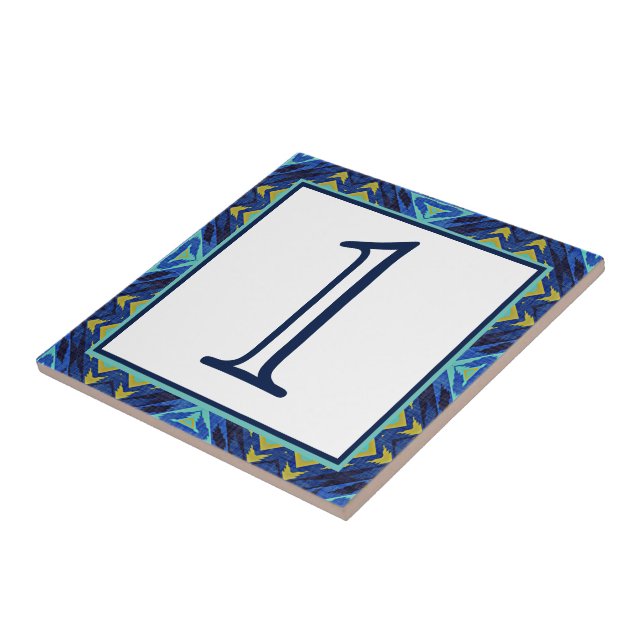 Carreau Custom Blue Turquoise Green Tribu Numéro de la mai (Côté)