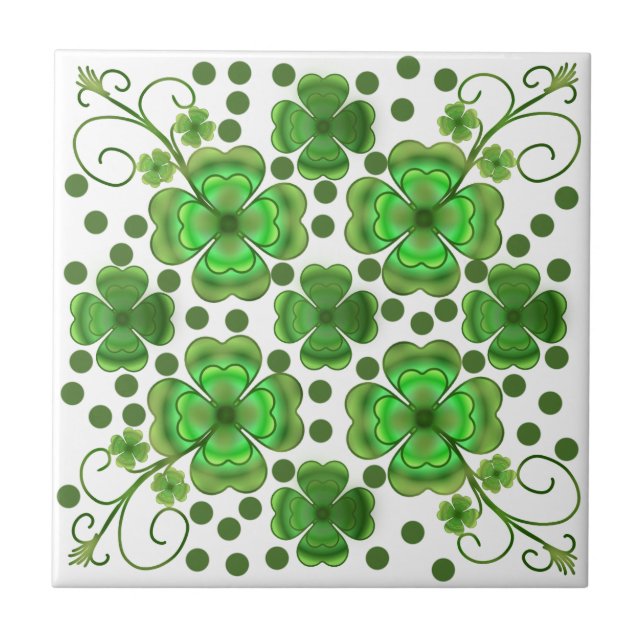 Carreau Custom Metallic Green Clover & Swirl Pattern  (Devant)