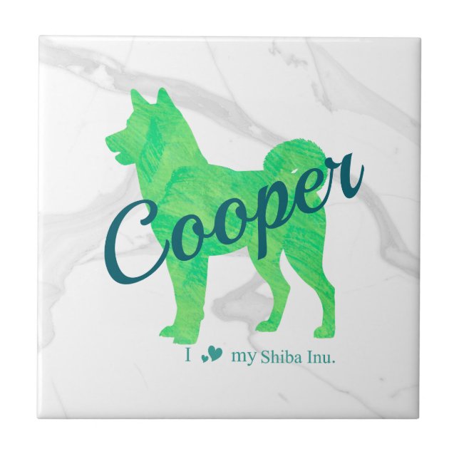 Carreau Custom Pastel Green Shiba Inu Silhouette Tile (Devant)
