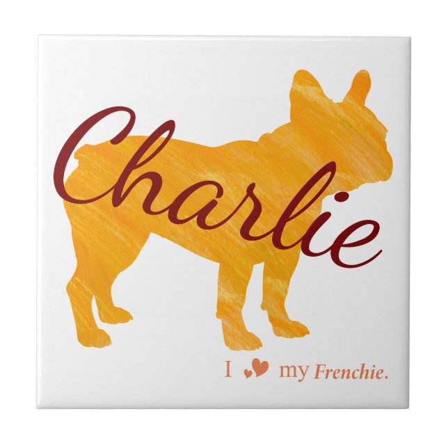 Carreau Custom Pastel Orange French Bulldog Tile- Frenchie (Devant)